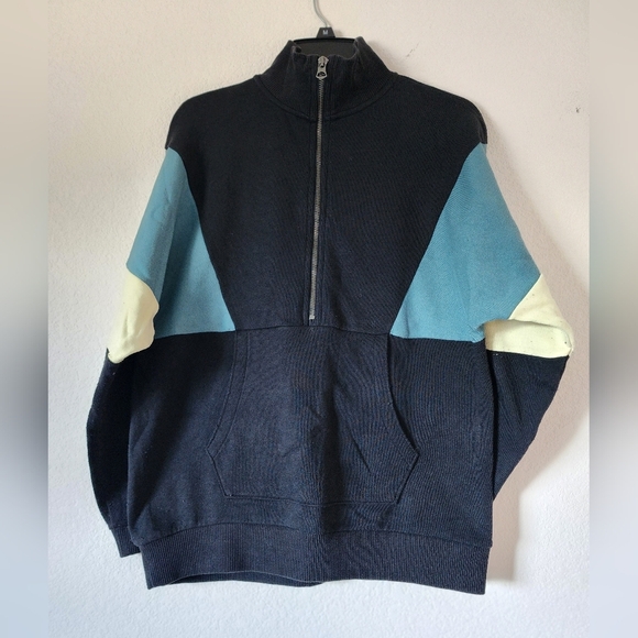 American Eagle Outfitters Sweaters - American Eagle Outfitters Womens Colorblock Zip-Up Sweater Black, Blue, Cream XS